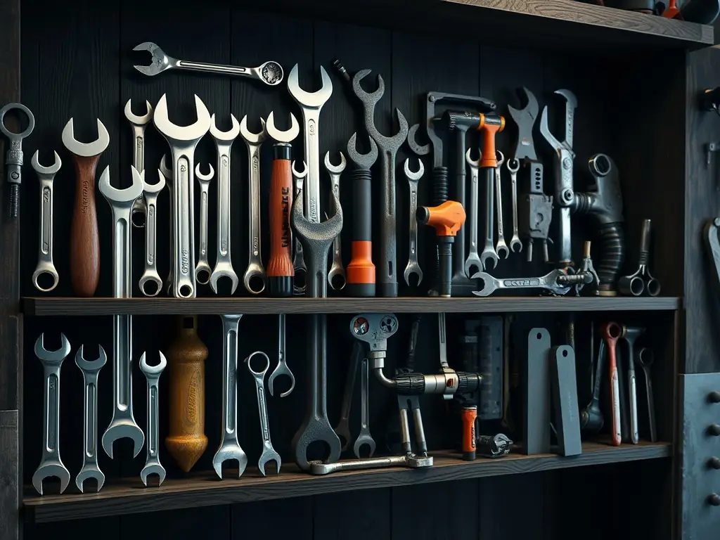 A high-angle, close-up shot of a set of Guru Kripa impact sockets neatly arranged in a durable case, showcasing the variety of sizes and the high-quality steel finish. The background is a blurred workshop setting.